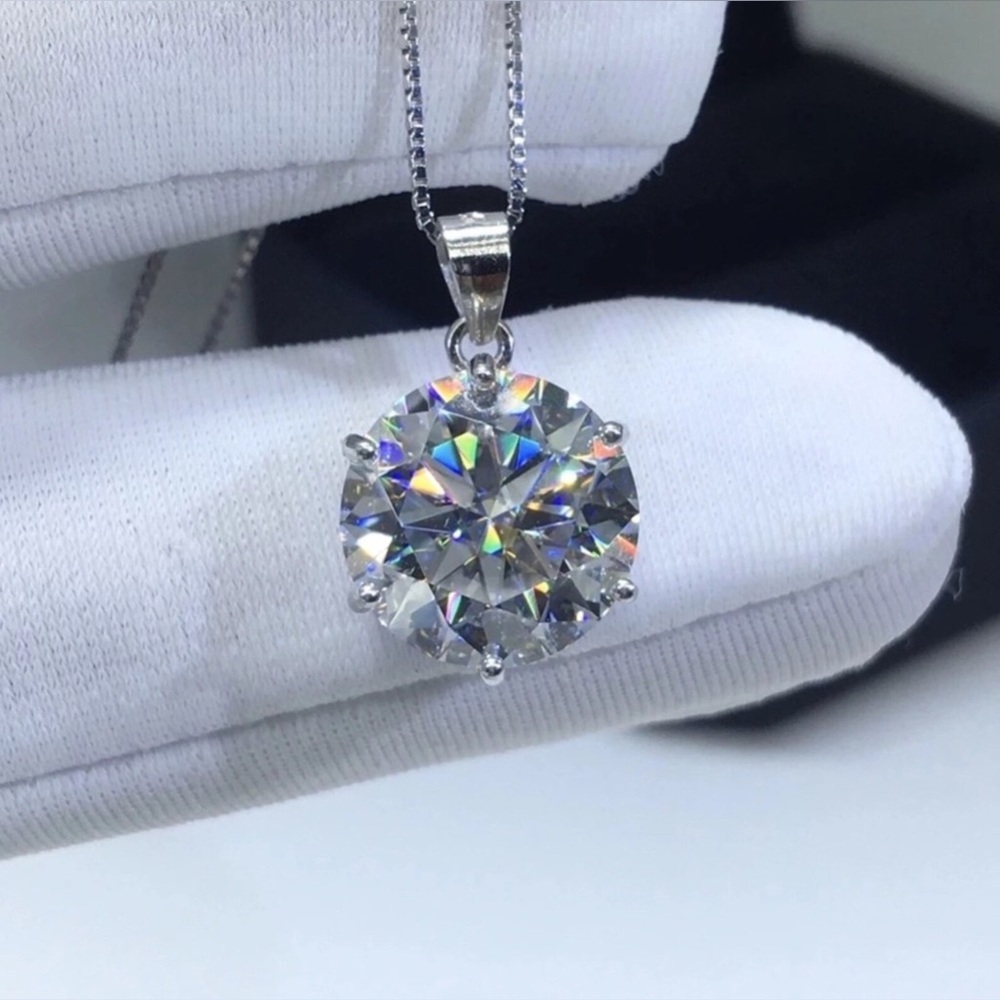 5CT Certified lab Grown Moissanite Brilliant Cut Sparkling Pendent+Necklace 45cm